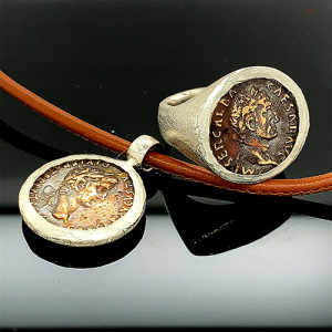 Lederband, 925-Silber, römische Münzen